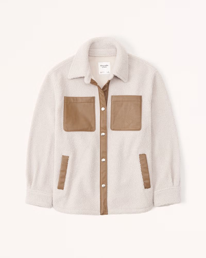 Women's Elevated Trim Sherpa Shirt Jacket | Women's Up To 40% Off Select Styles | Abercrombie.com | Abercrombie & Fitch (US)
