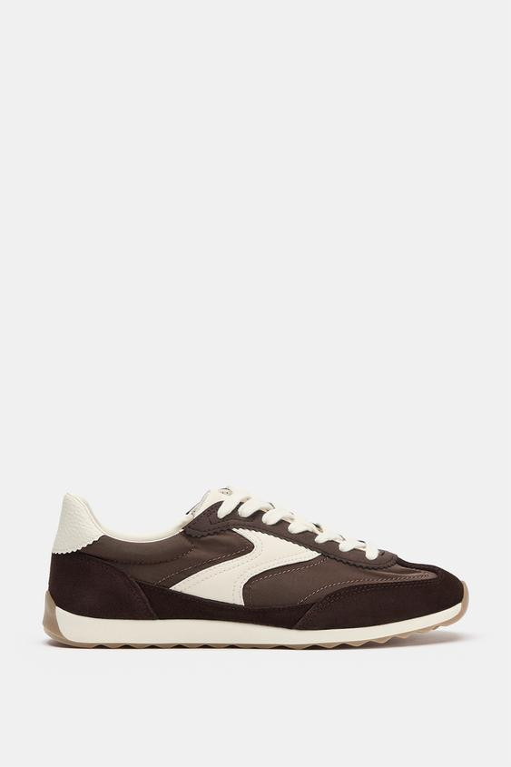 Zara - Barefoot Mixed-Material Sneakers - Brown - 6½ - Woman | Zara US
