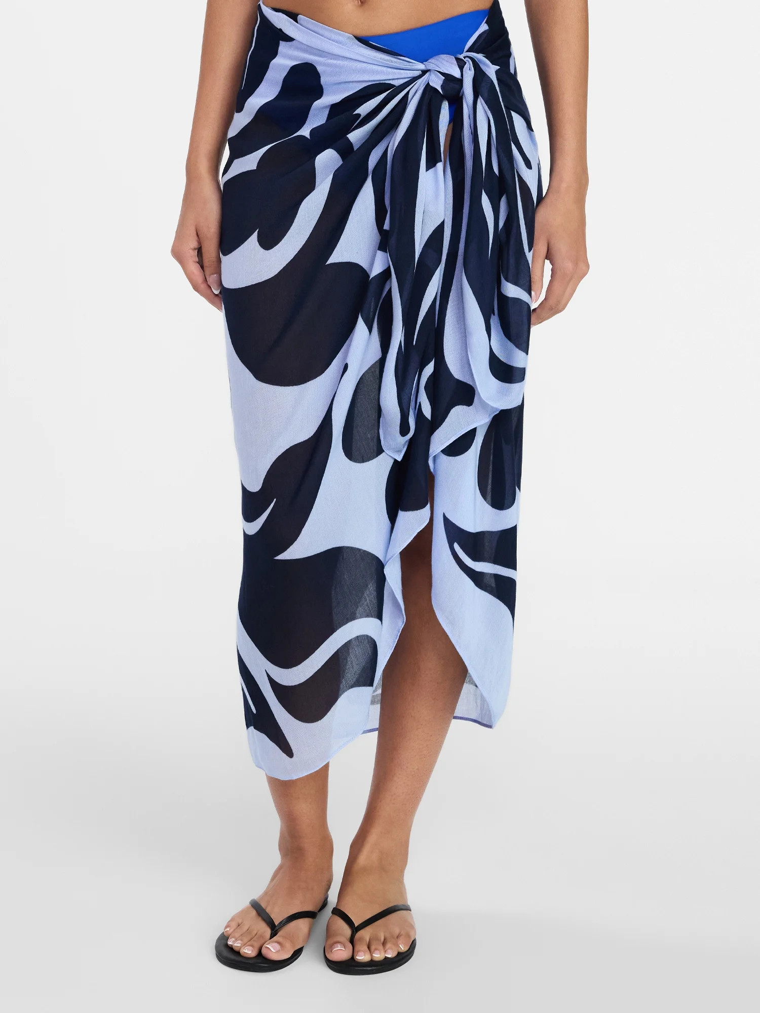 Time and Tru Women's Printed Pareo, One Size, Abstract Floral Polished Blue | Walmart (US)