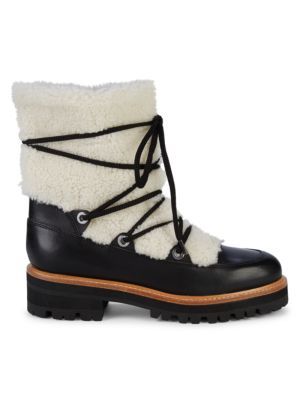 Isha Shearling-Trim Leather Boots | Saks Fifth Avenue OFF 5TH