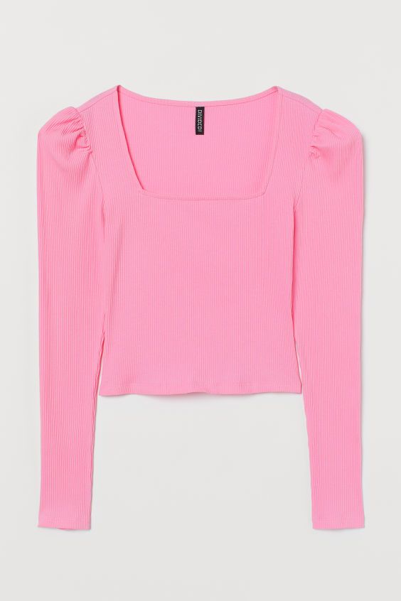 Puff-sleeved Ribbed Top | H&M (US)