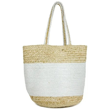 Women s Metallic Jute Color-Block Beach Tote Bag | Walmart (US)