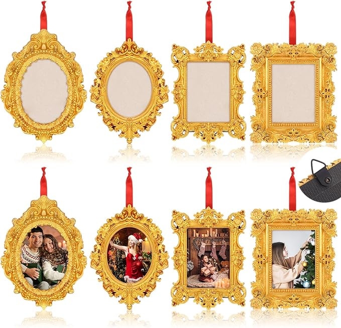 8 Pcs Mini Picture Frame Ornament for Christmas Tree Gold Vintage Photo Frames Antique Resin Oval... | Amazon (US)