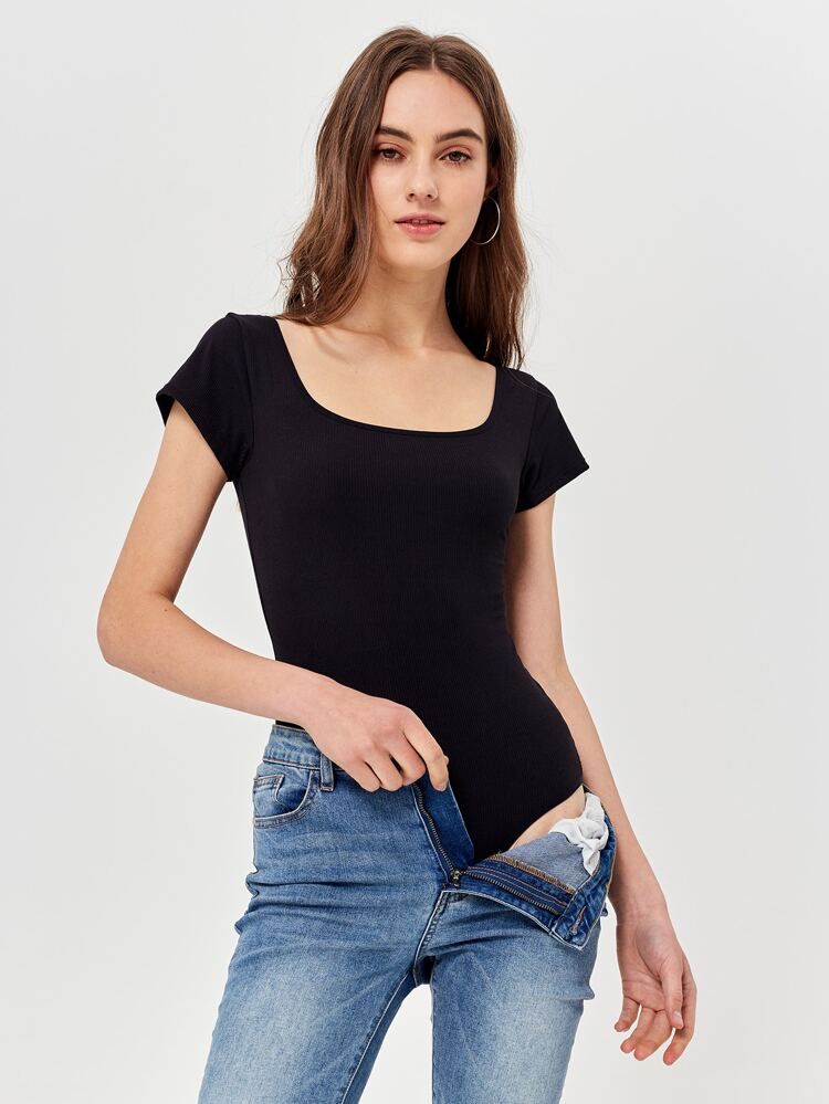 Solid Tee Bodysuit | ROMWE