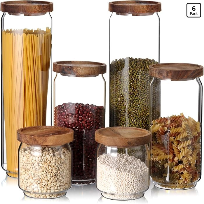 SiliFine Glass Pantry Storage Jar with Lid, 6 Set, Wood Lid | Amazon (US)