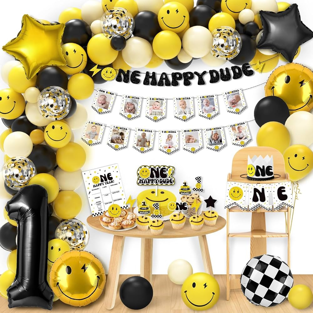 One Happy Dude Birthday Decorations - happy Face 1st Party Supplies, One Cool Dude 1st Birthday B... | Amazon (US)