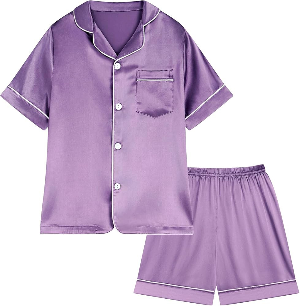 Weixinbuy Pajama Set for Kid Baby Boy Girl Button-up Silk Pajama Sleepwear Nightwear Loungewear C... | Amazon (US)