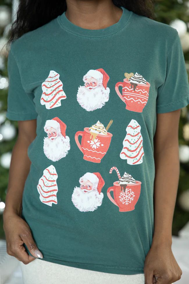 Santa Christmas Cakes Dark Green Comfort Color Graphic Tee Macy Blackwell x Pink Lily | Pink Lily