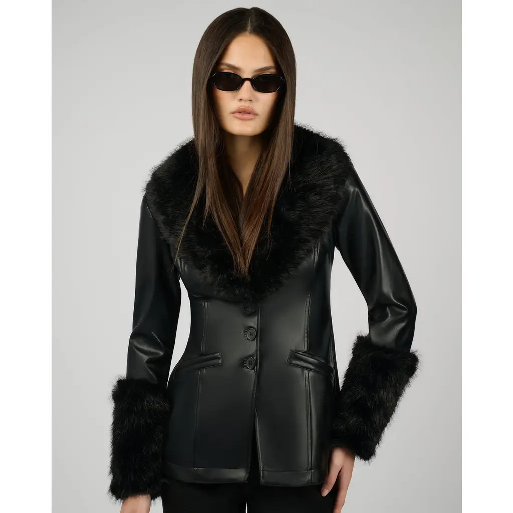 WeWoreWhat Fur Collar Jacket in Black at Nordstrom, Size Small | Nordstrom