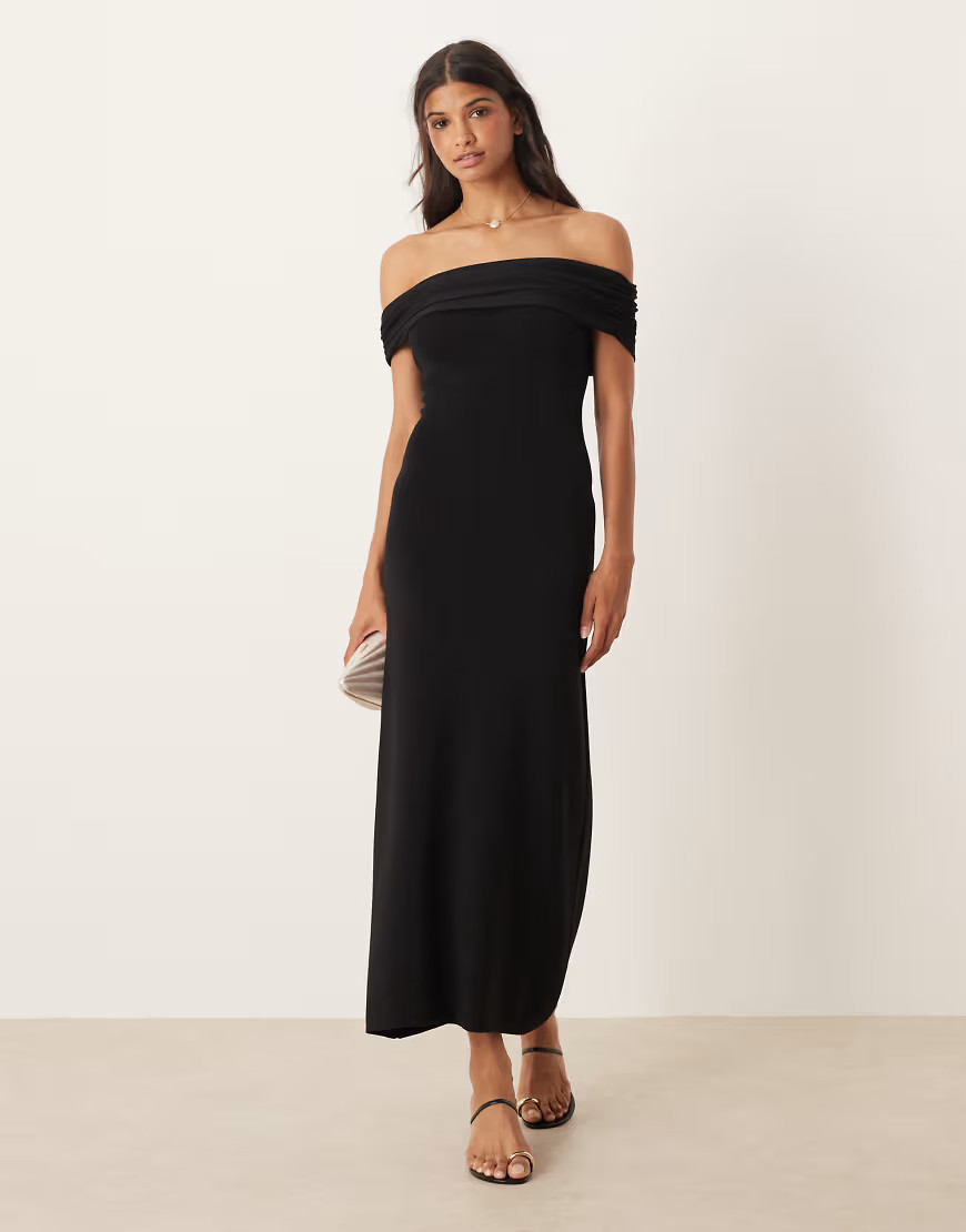 Mango off shoulder maxi dress in black | ASOS (Global)