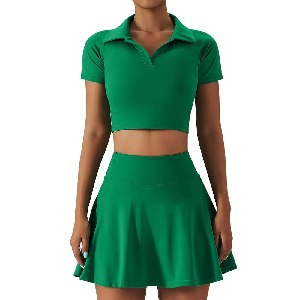 2 Piece Tennis Dress for Women High Waist Pleated Tennis Skirt with Shorts Short Sleeve Crop Golf... | Amazon (US)