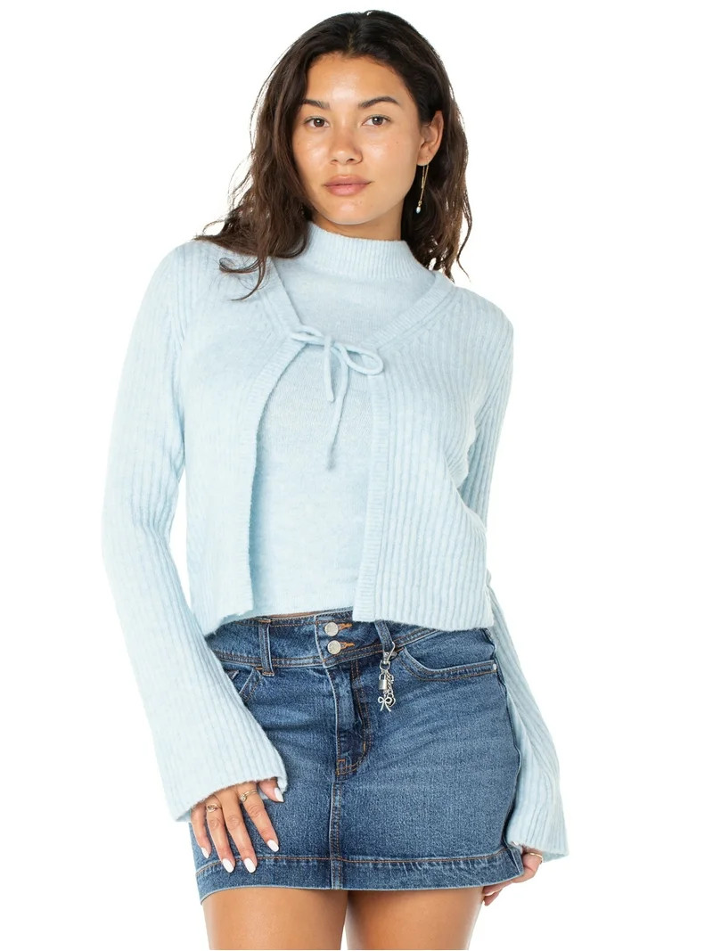 Celebrity Pink Women's 2 Piece Sweater Set Sleeveless Mockneck with Tie Front Cardigan, Sizes XS-... | Walmart (US)