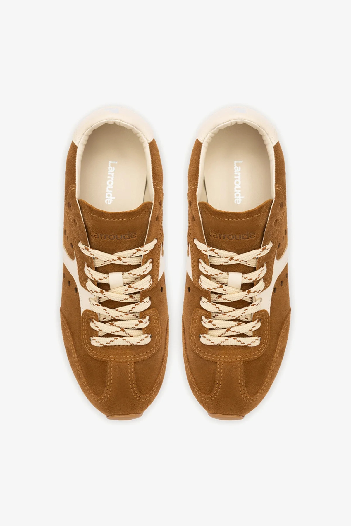 Stella Sneaker In Russet Suede and Ivory Leather | Larroude