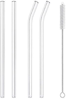 Hiware Reusable Glass Straws Set, 4-piece Drinking Staws with Cleaning Brush, 10" x 10 mm, Dishwa... | Amazon (US)