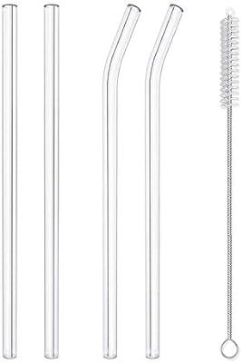 Hiware Reusable Glass Straws Set, 4-piece Drinking Staws with Cleaning Brush, 10" x 10 mm, Dishwa... | Amazon (US)
