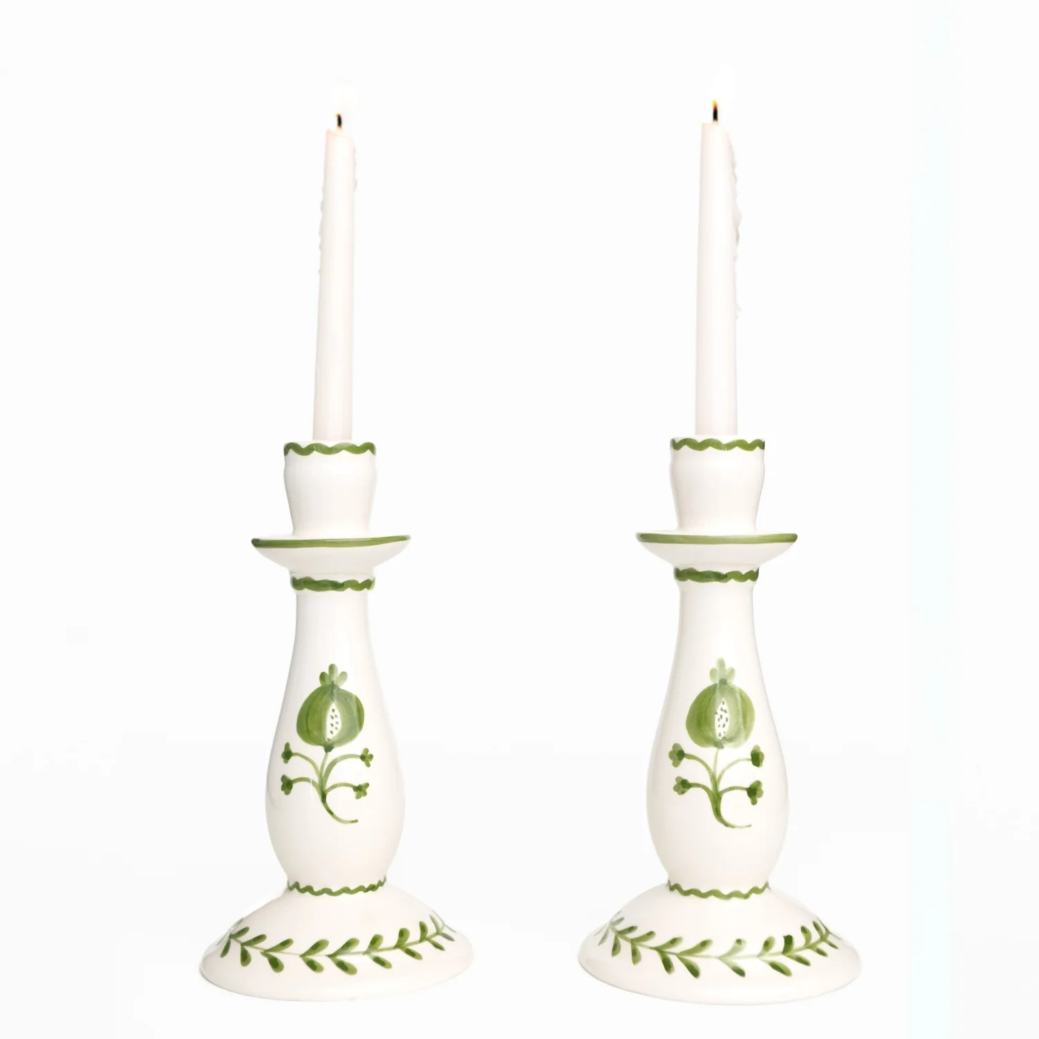 Crest Green Ceramic Candlesticks – Set of 2, Portugal | Pomegranate