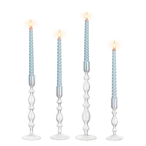 Glasseam Glass Candle Holders for Candlesticks: 4 Pcs Clear Taper Candle Holders Modern Tall Candle Stick Holder for Table Centerpiece Party Dining Room Home Decor Wedding | Amazon (US)