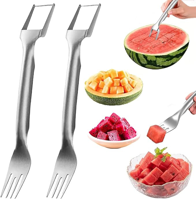 Watermelon Cutter, 2-in-1 Stainless Steel Fruit Cutter, Dual Head Watermelon Fork Slicer Tool, Su... | Amazon (US)