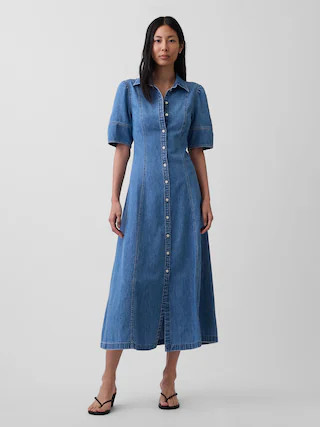 Denim Barrel-Sleeve Midi Shirtdress | Gap (US)