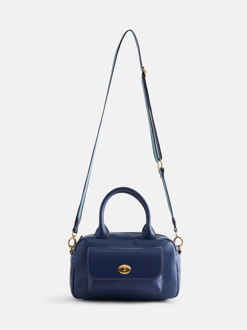 Free Assembly Women's Faux Leather Satchel Handbag, Navy | Walmart (US)