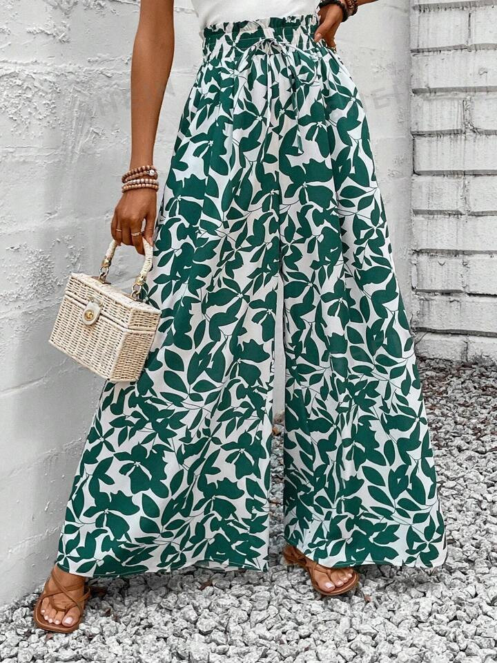 SHEIN LUNE Summer Romantic Plant Print Women's Long Pants | SHEIN