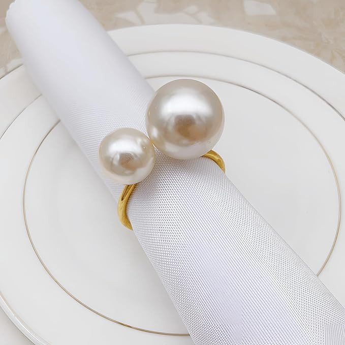 Set of 12 Napkin Rings for Dinning Table Setting- Pearl Napkin Rings for Holiday Party, Home Kitc... | Amazon (US)