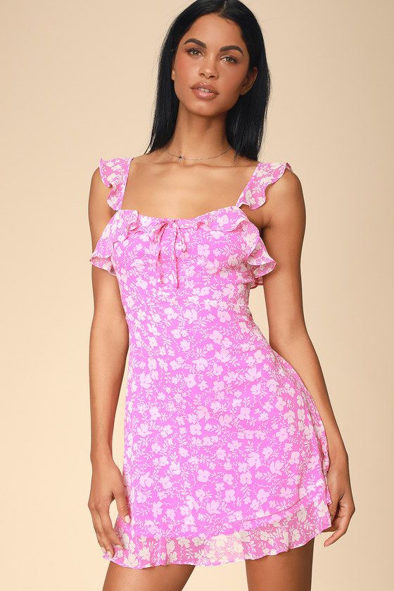 Livi Pink Floral Print Ruffled Skater Dress | Lulus (US)