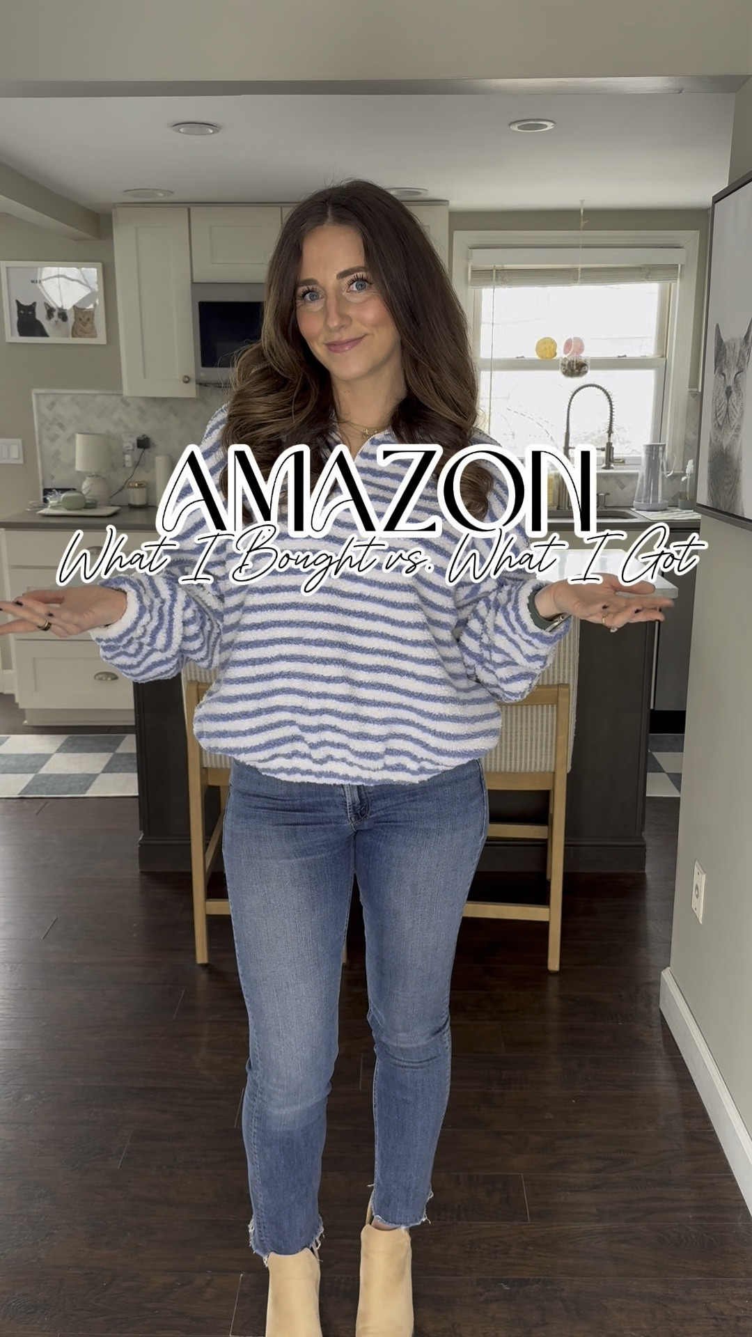 Another round of what I bought vs what I got from Amazon!! 

*sherpa I’m wearing in the beginning launches Friday at 28 Coast 

Sizing info:
Sweater 1 - size small, color khaki 
Sweater 2 - size small, color red
Sweater 3 - size small, color pink 
Sweater 4 - sized up to M, color “coffee”
Dress - size small, color beige black 

Mother jeans - true size
Abercrombie jeans - sized up a whole size
Faux leather leggings - size small 
Shoes are all tts 

Lip color - “petal” 

#LTKWatchNow #LTKFindsUnder100 #LTKFindsUnder50