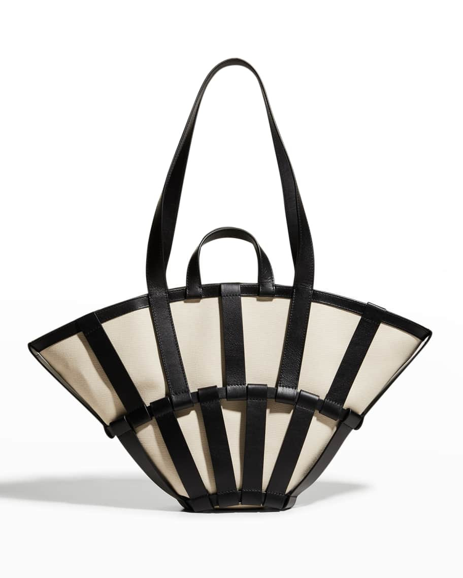 HEREU Encant Caged Leather & Canvas Tote Bag | Neiman Marcus