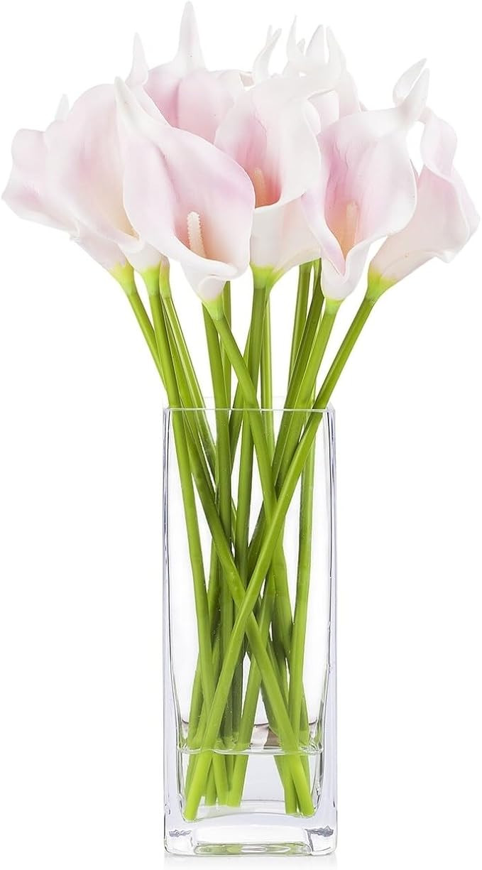 ENOVA HOME 15 Pieces Artificial Real Touch Lilies Flower Arrangement in Glass Vase with Faux Wate... | Amazon (US)