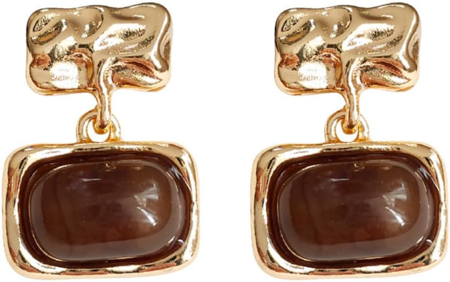1 Pair Winter Brown Geometric Plated 14K Earrings Retro Gold Texture Earrings Women | Amazon (US)