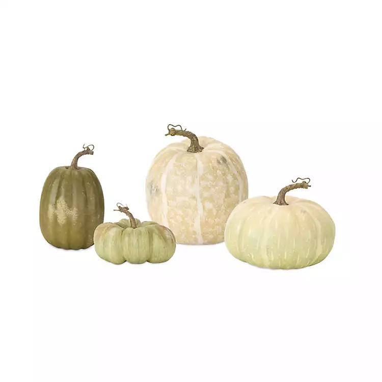 New!Decorative Green and White Pumpkins, Set of 4 | Kirkland's Home