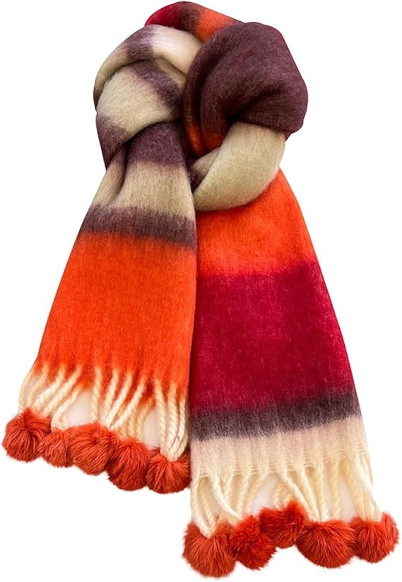 CORIRESHA Women's Winter Chunky Rainbow Scarf Cashmere Feel Warm Scarves with Pom Poms | Amazon (US)