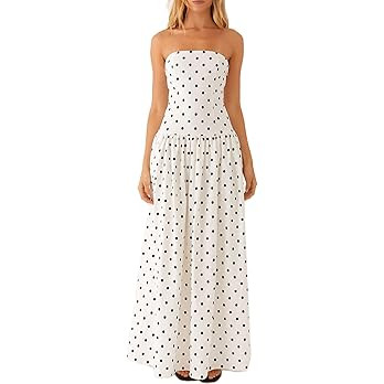 Women Strapless Maxi Dress Drop Waist Y2k Backless Tube Long Dresses Off Shoulder Flowy A Line Be... | Amazon (US)