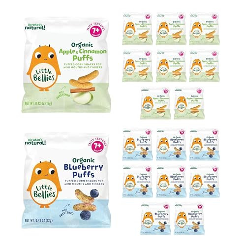 Little Bellies Organic Puffs Variety Pack, Blueberry & Apple and Cinnamon (Pack of 18) | Amazon (US)