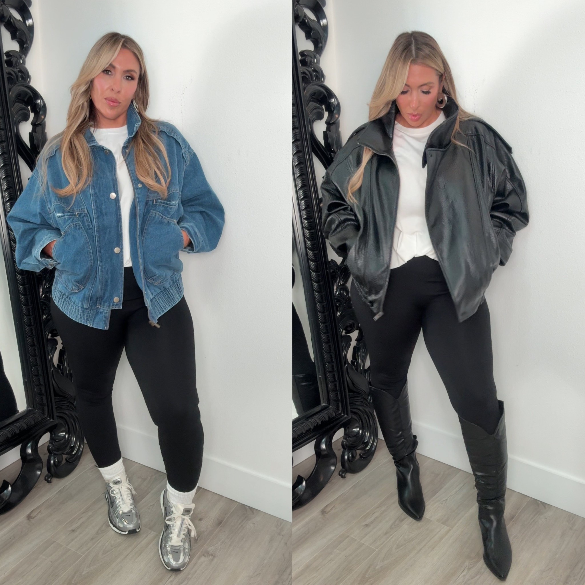 Updated legging idea for 2025

Amazing ponte legging pant from Spanx. High stretch but compressive and comfortable wearing XL reg 

also linked my favorite Amazon pair size down I wear a large 

denim jacket sized up to XXL

leather jacket sold out Zara. length and identical jacket from Amazon cannot confirm the quality. I also linked a similar option from Target (same as denim but black faux leather) size up to get the look (I wear the XXL). 

white t shirt XL

nike p 6000 very comfortable also linked a similar colorway

wide friendly boots fit my 16.75 calf 

#midsizefashion #midsize #outfitideas #thanksgivingoutfits #fallfashion 

#LTKShoeCrush #LTKMidsize #LTKFindsUnder100 #LTKStyleTip