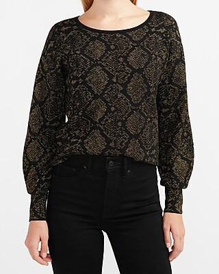 Metallic Snakeskin Balloon Sleeve Sweater | Express