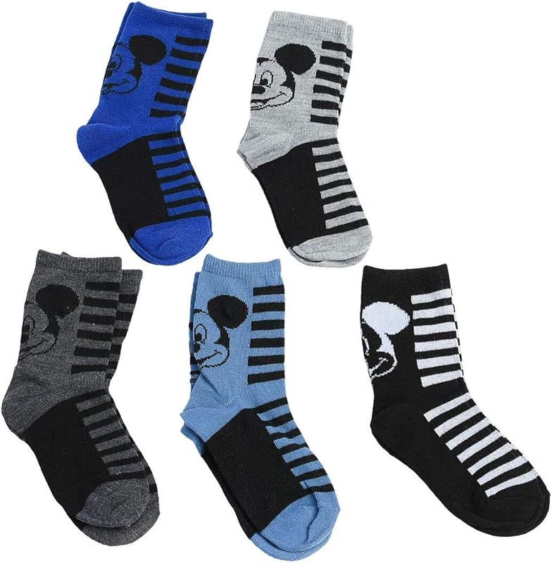 Mickey Mouse Little Boys Crew Socks, [5-Pack], Blue, Black, Gray, Shoe Size 7-10 | Amazon (US)
