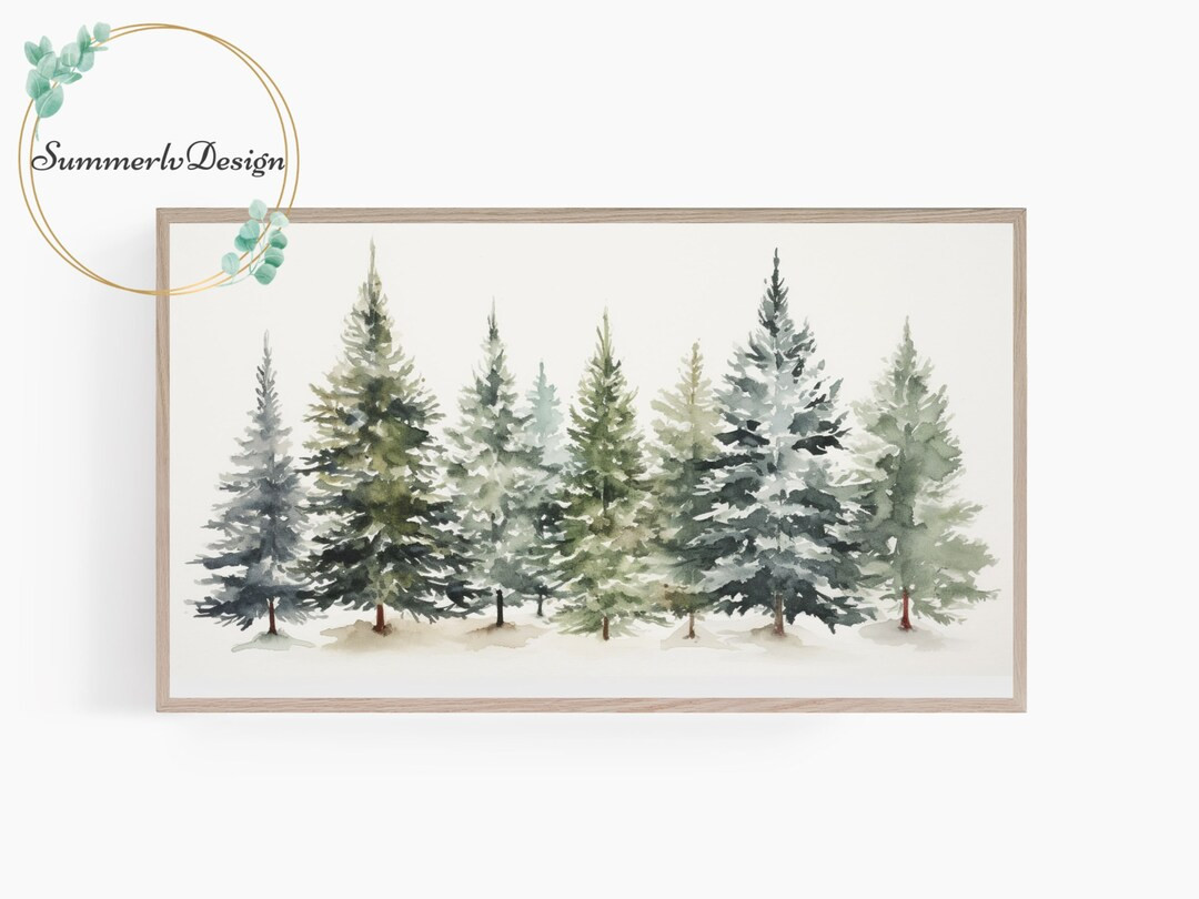 Christmas Frame TV Art Winter Pine Tree Forest Christmas - Etsy | Etsy (US)