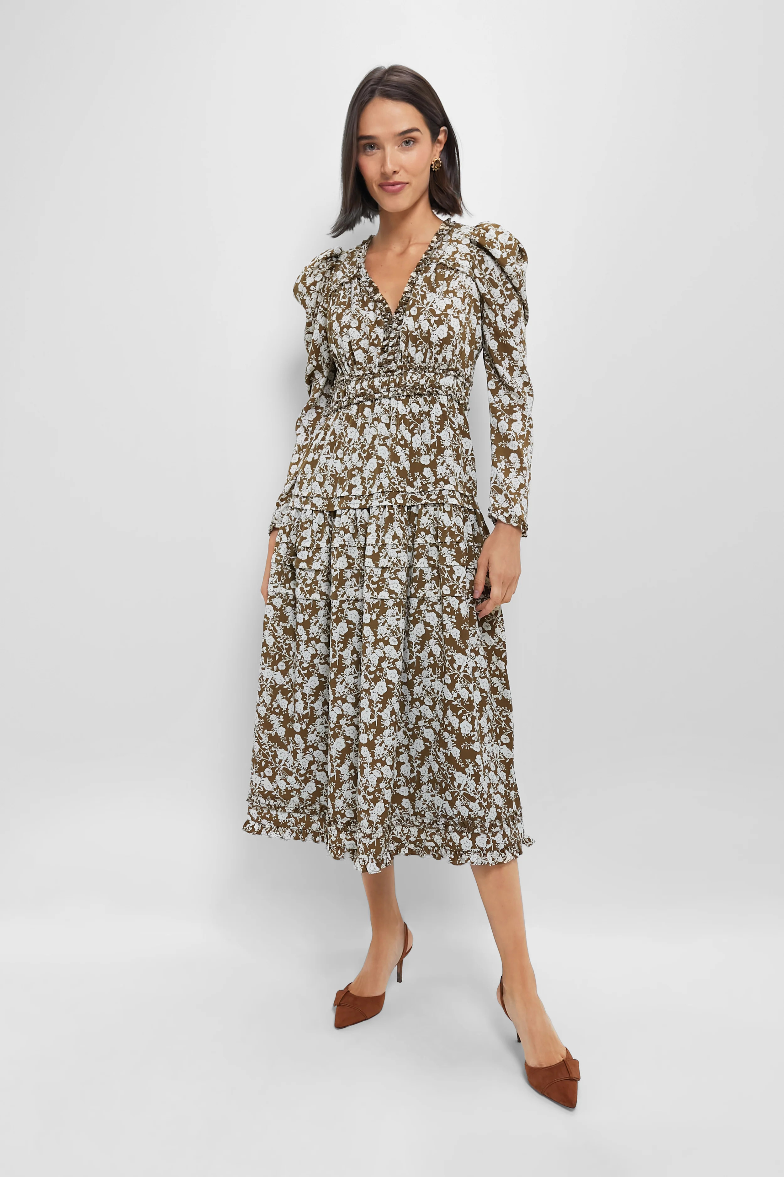 Olive Floral Renee Ruffle Midi Dress | Tuckernuck (US)
