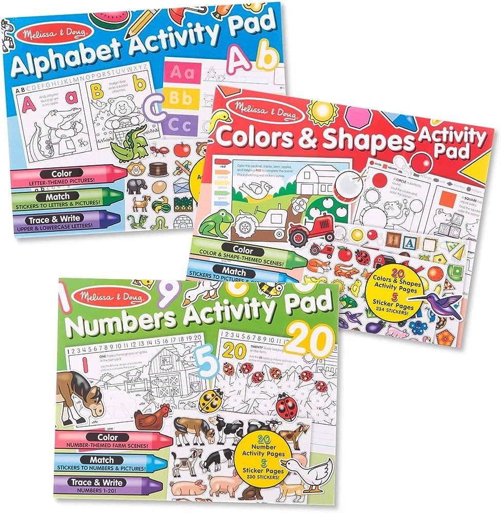 Melissa & Doug Activity Pad Bundle - Alphabet, Colors & Shapes & Numbers - Sticker And Coloing Ac... | Amazon (US)