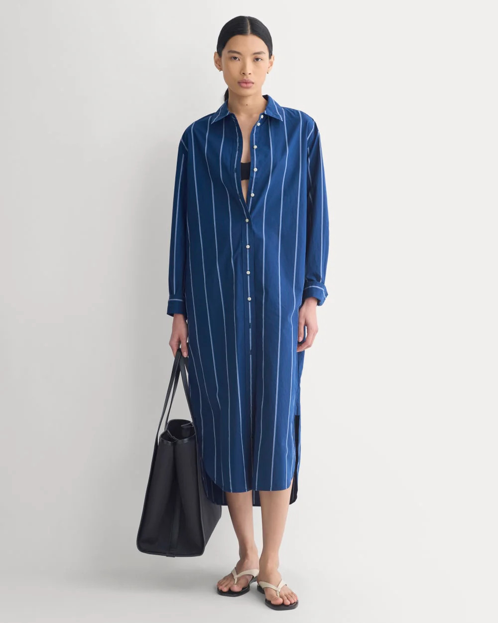 Midi Shirtdress in Ultrasoft Cotton | Estate Blue/Open Air/White | Everlane