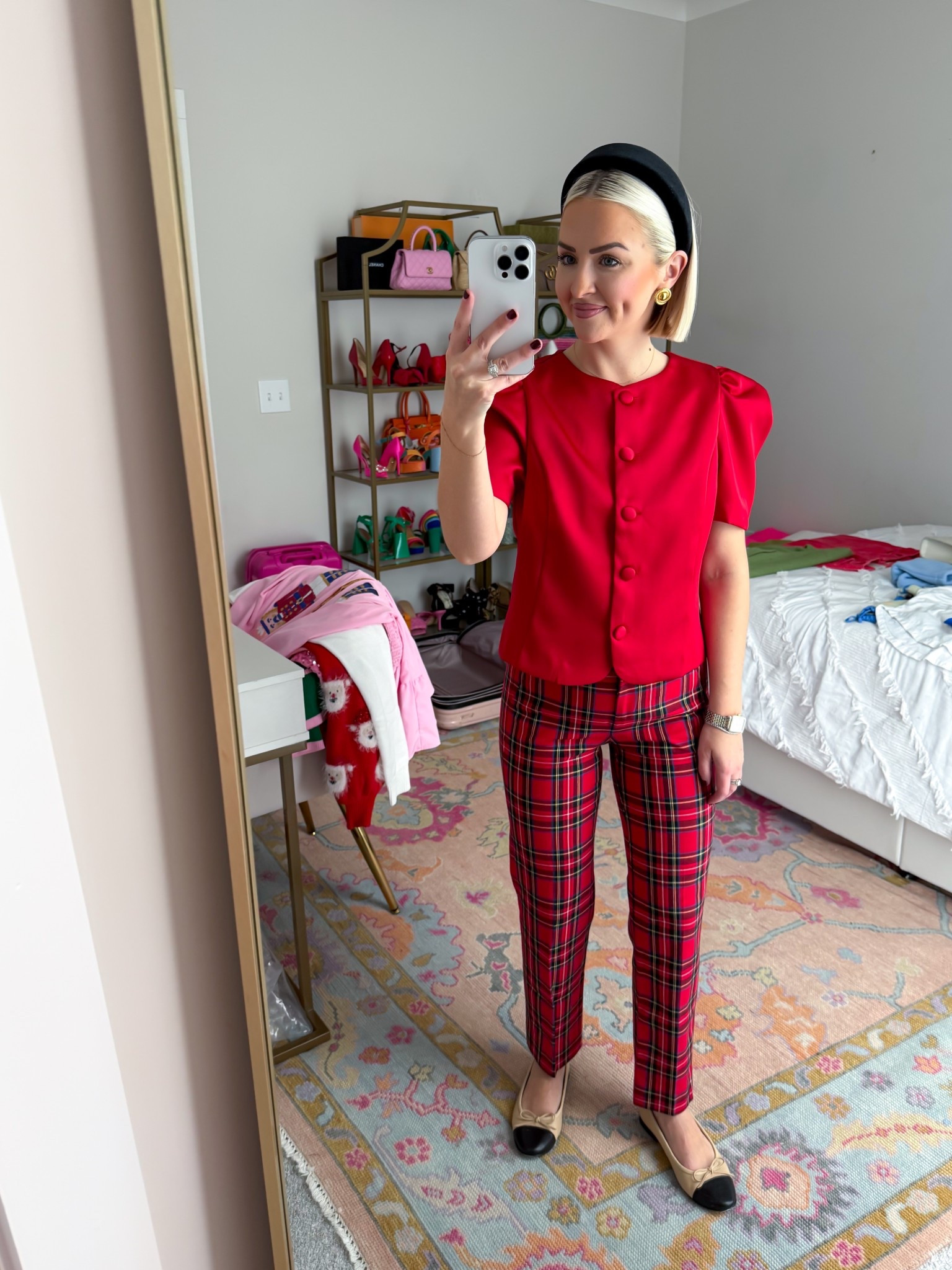 Christmas outfit ideas / Christmas outfit inspo / holiday style / red blouse (size small - go up one) / red plaid pants (size 00 petite) / red tartan pants 

#LTKootd #LTKPetite #LTKHoliday