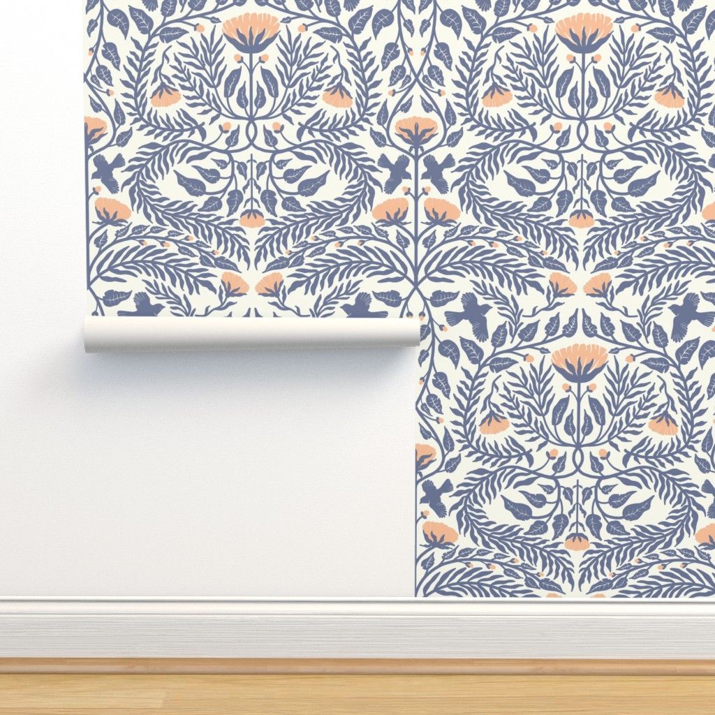 969Bluebirds in the Brush Blue Wallpaper bysofigraceillustration | Spoonflower