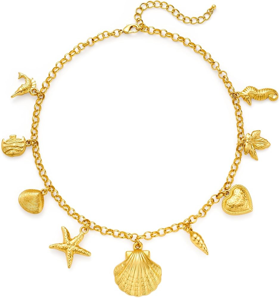YUJIE Women’s 14k Gold Plated Ocean Charms Necklace – Starfish Shell Marine Charms Pendant Ch... | Amazon (US)