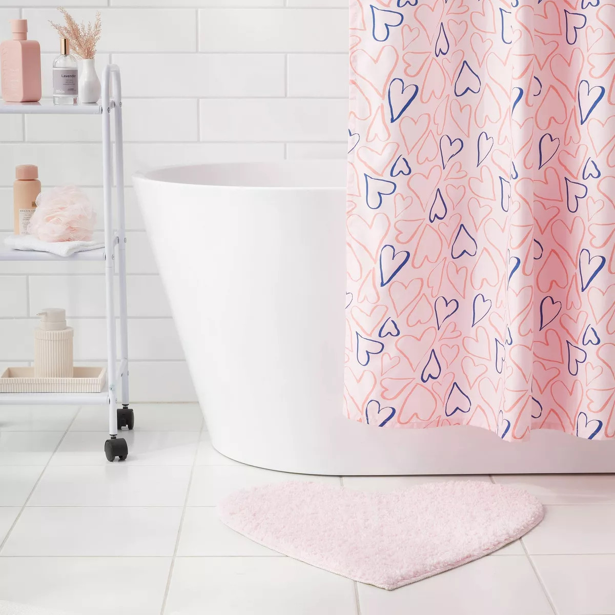 24"x24" Valentine's Day Shaped Heart Non-Slip Bath Rug Pink - Room Essentials™ | Target