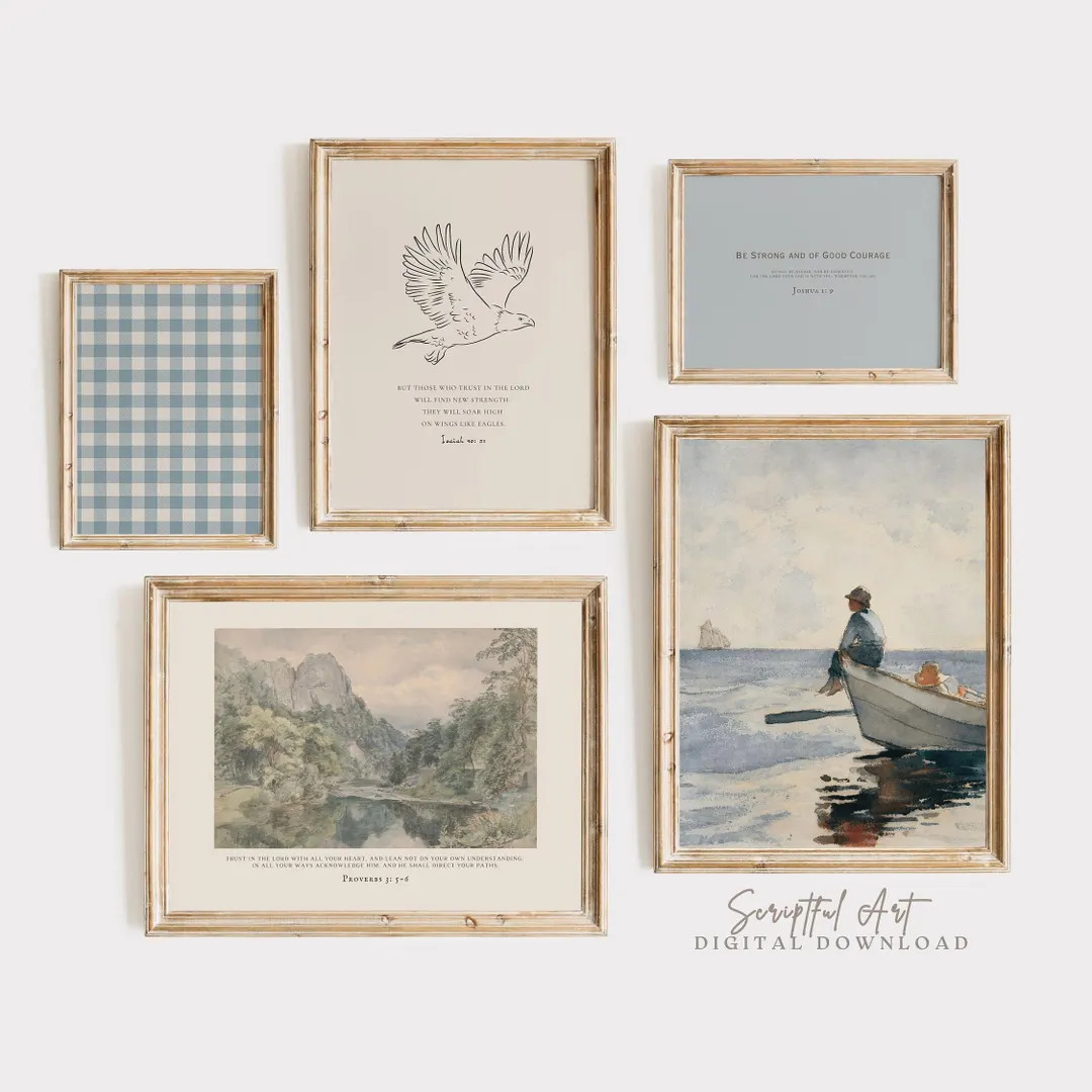 Boys Room Gallery Wall, Christian Art Set of 5, Blue Bible Verses, Vintage Nursery Decor, Kids Pl... | Etsy (US)