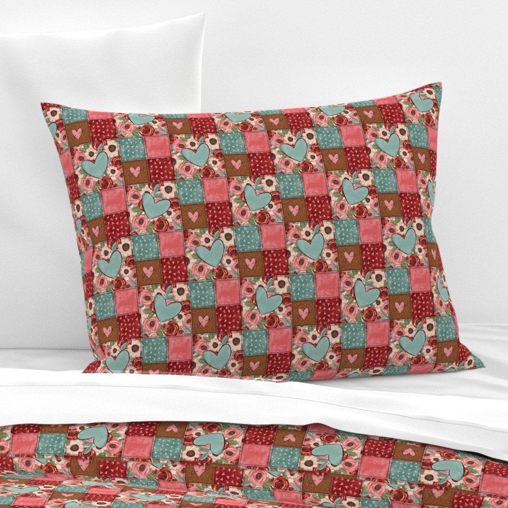 Pillow Sham in Valentine Hearts Patchwork Quilt | Spoonflower