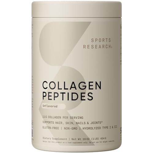 Sports Research Collagen Peptides - Hydrolyzed Type 1 & 3 Collagen Powder Protein Supplement for Healthy Skin, Nails, & Joints - Easy Mixing Vital Nutrients & Proteins, Collagen for Women & Men | Amazon (US)