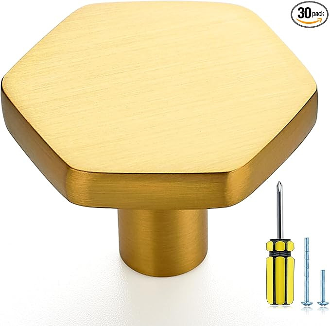 Ravinte 30 Pack Brushed Brass Solid Kitchen Cabinet Knobs Zinc Alloy Door Knobs Cabinet Hardware ... | Amazon (US)